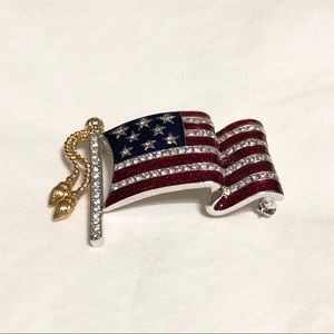 American Flag Rhinestone Brooch - Never Worn!